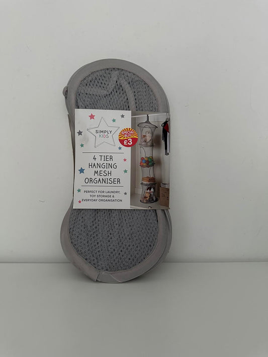 Simply Kids 4 Tier Hanging Mesh Organiser – Grey Storage Solution