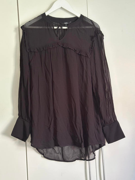 Next Black Sheer Long Sleeve Blouse – Size 14