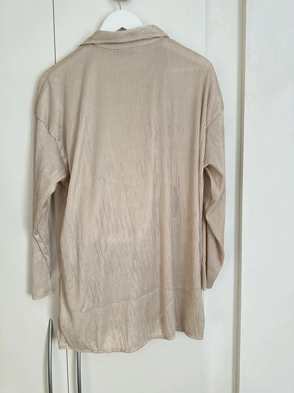 Kumsal Beige Ribbed Co-ord Set (Shirt + Trousers)