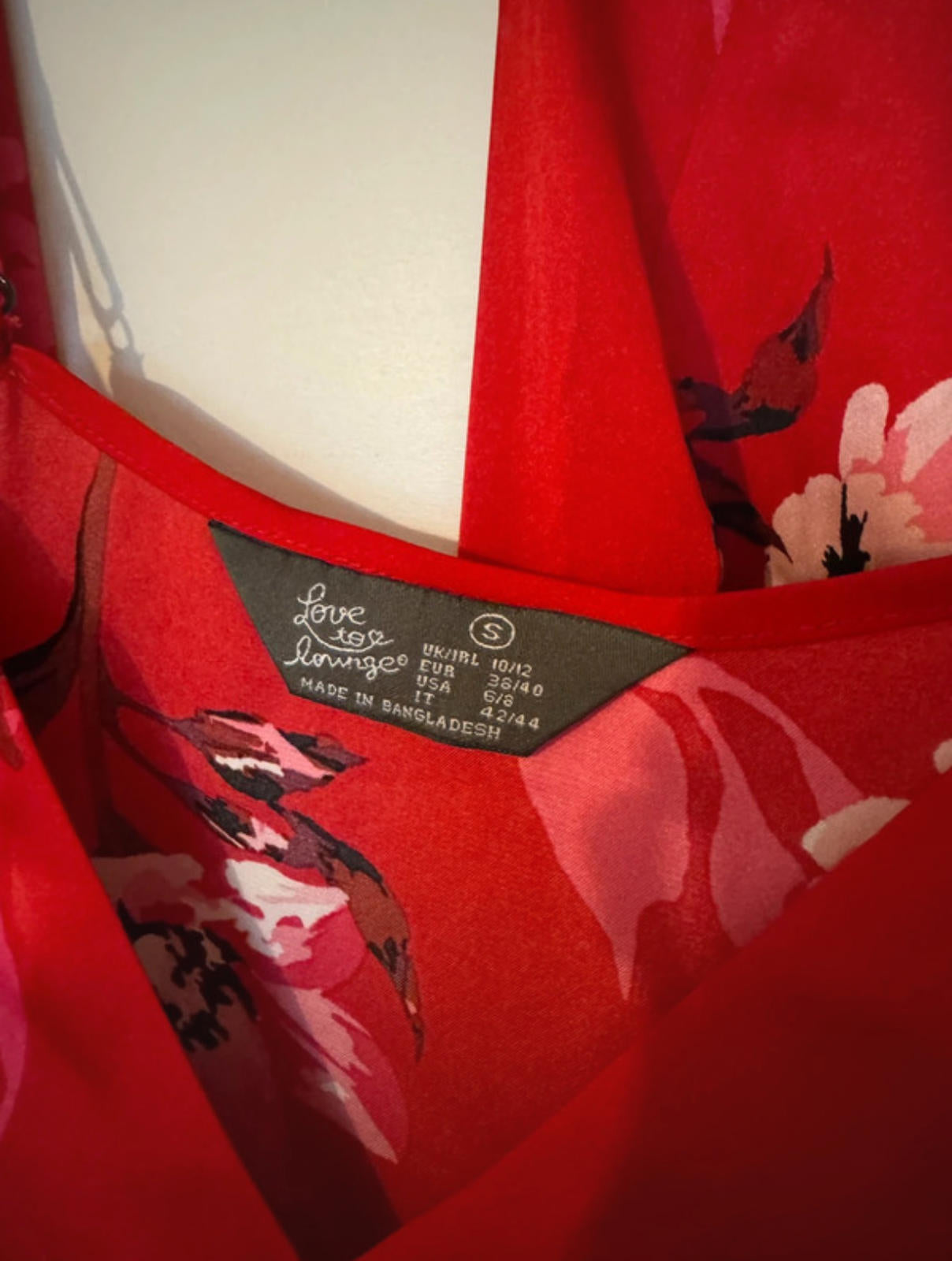 Love to Lounge 3-Piece Set Red Floral Kimono Robe, Cami & Trousers (S/UK 10–12)