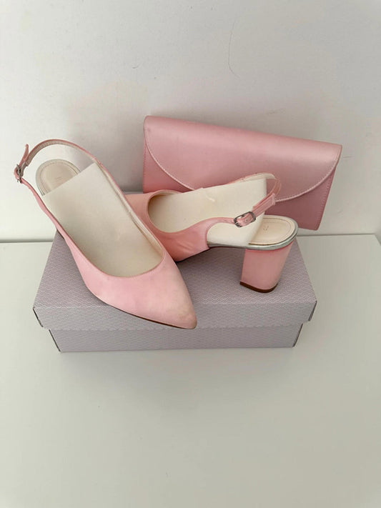 Stylish Pink Heeled Slingbacks with Matching Clutch by Rainbow Club