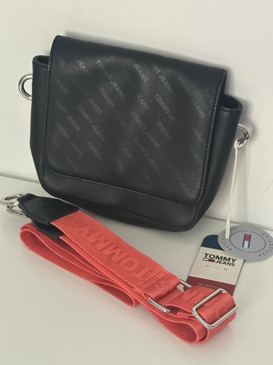 Tommy Jeans Black Crossbody Bag with Red Logo Strap