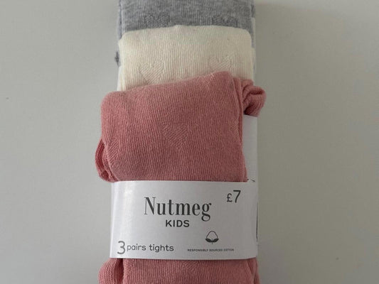 Nutmeg Kids Girls 3-Pack Heart Patterned Tights – 3-4 Years