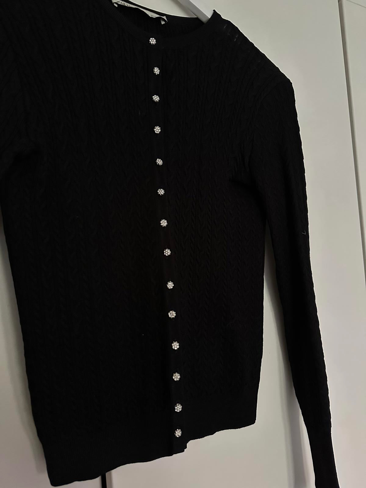 ZARA Black Knit Cardigan with Crystal Buttons Size S