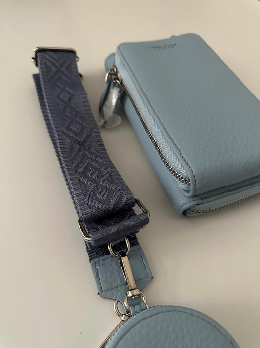 Long & Son Crossbody Bag with Wide Strap + Coin Pouch – Baby Blue
