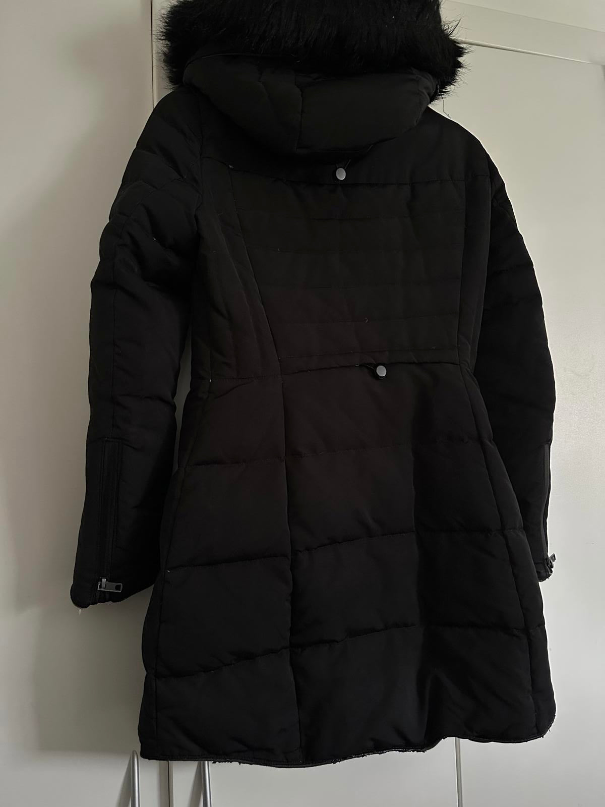 Black ZARA Basic Longline Puffer Coat with Faux-Fur Hood