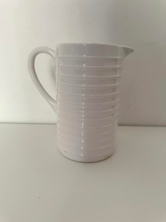 Ribbed White Ceramic Jug