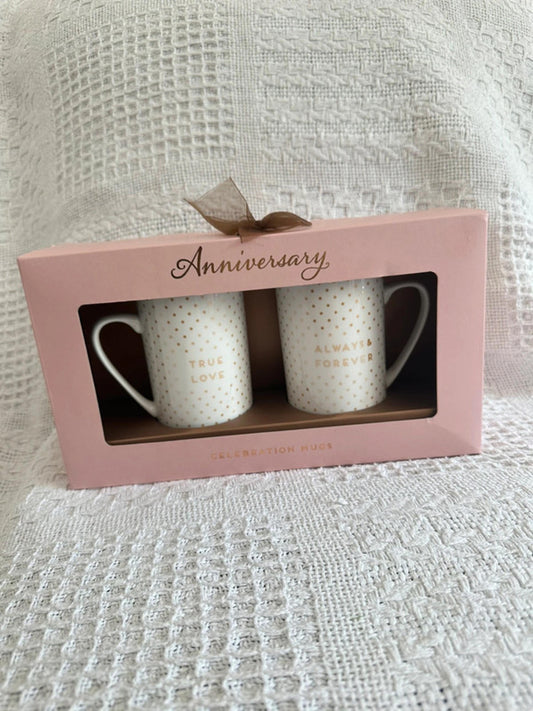 Anniversary Celebration Mugs Set – True Love & Always Forever