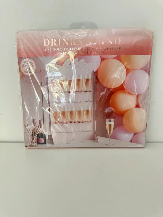 Rose Gold Foiled Drinks Stand with 10 Glass Holders