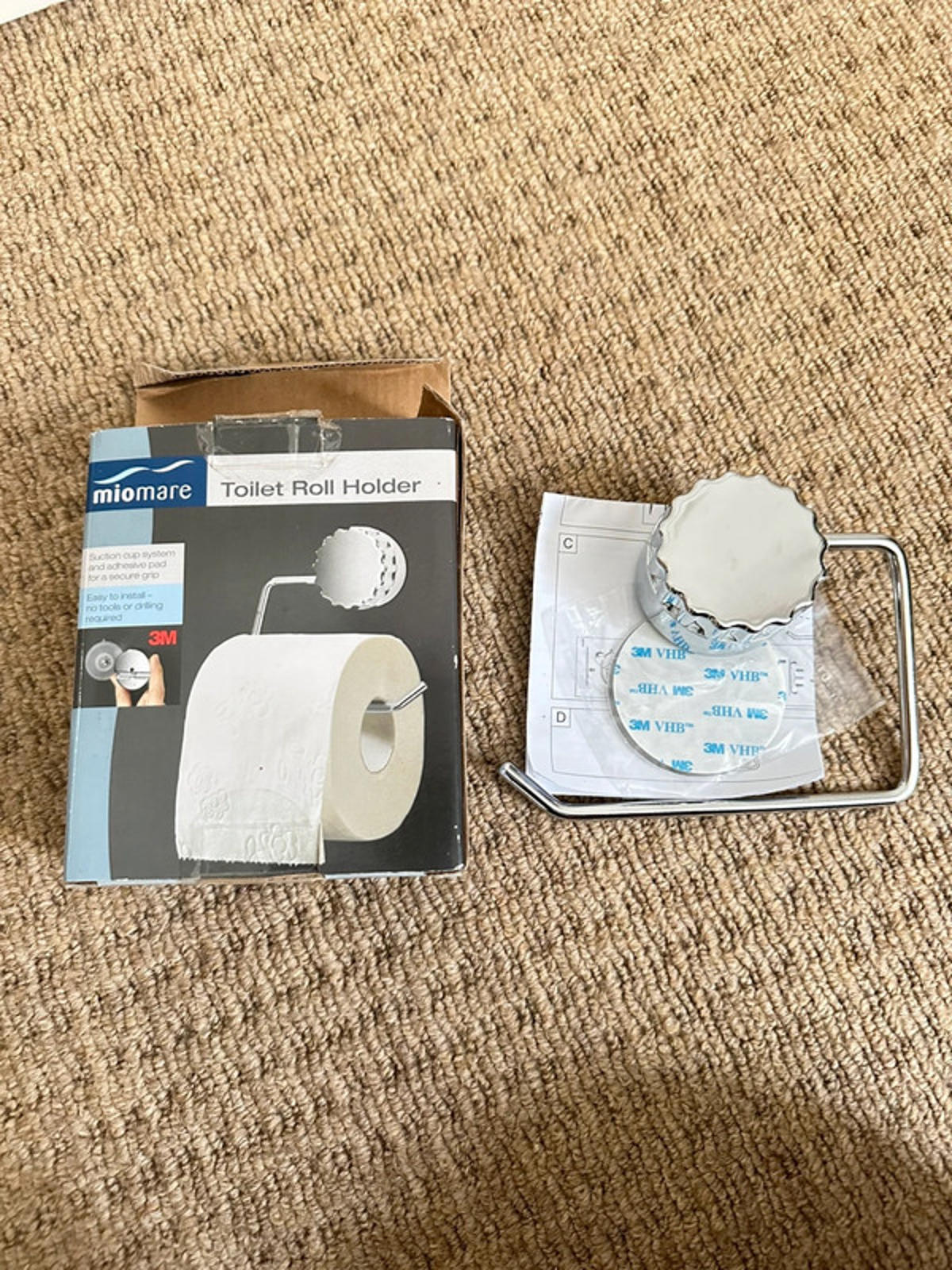 MioMare Toilet Roll Holder - Suction Cup & Adhesive