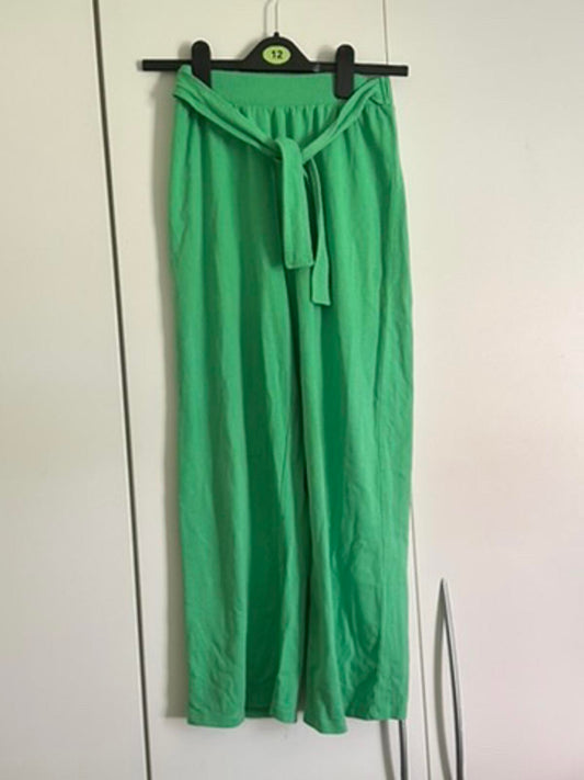 ZARA Girls Green Wide-Leg Trousers with Tie Belt – Age 11-12