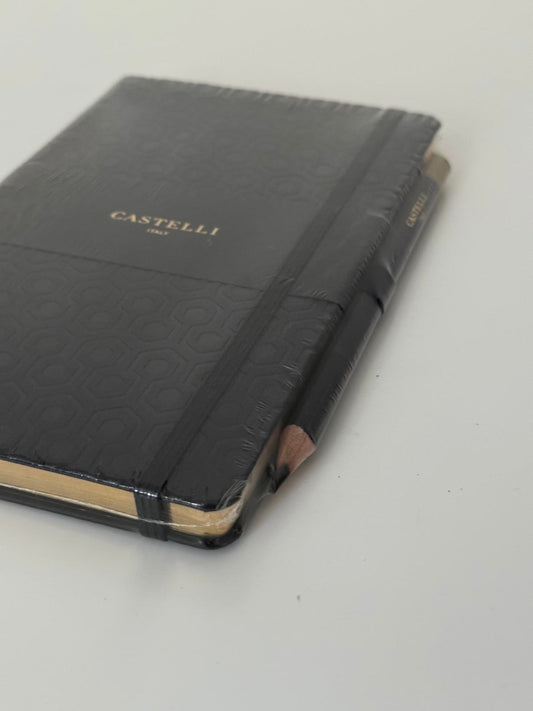 Castelli Italy Honeycomb Ruled Notebook – Black & Gold Luxury Design