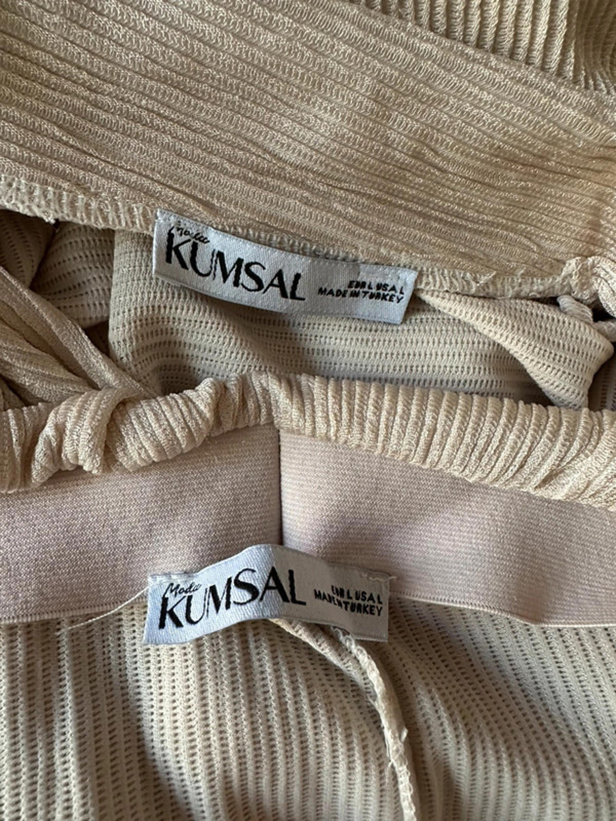 Kumsal Beige Ribbed Co-ord Set (Shirt + Trousers)