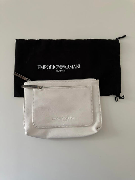 Emporio Armani White Cosmetic Pouch with Detachable Front Pocket & Dust Bag