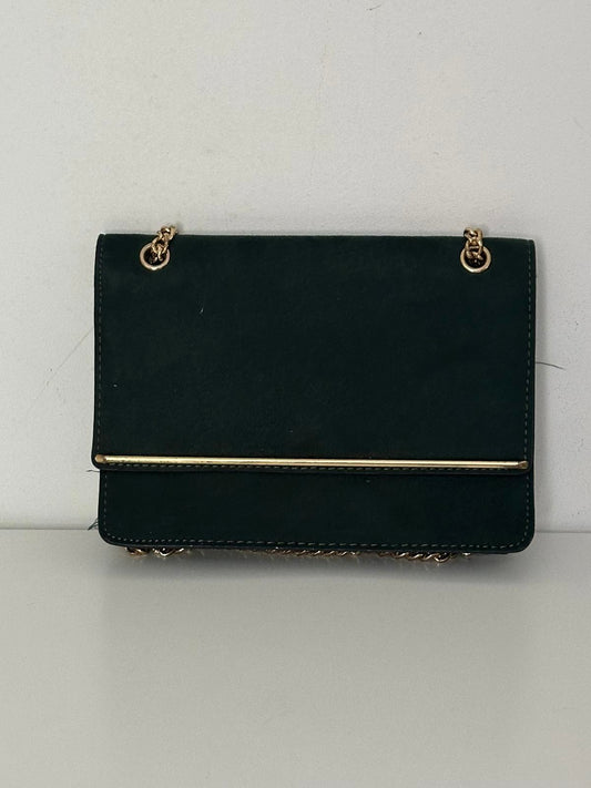New Look Dark Green Suede Shoulder Bag with Gold Chain Strap