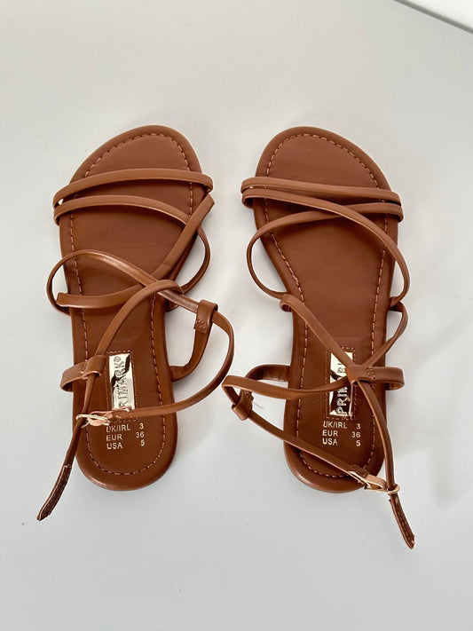 Primark Strappy Flat Sandals – Brown Size UK 3 / EUR 36