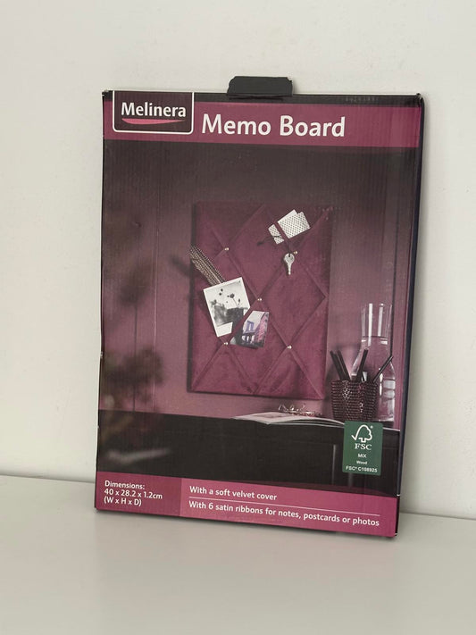 Melinera Velvet Memo Board with Satin Ribbons – Wall Mounted Organiser
