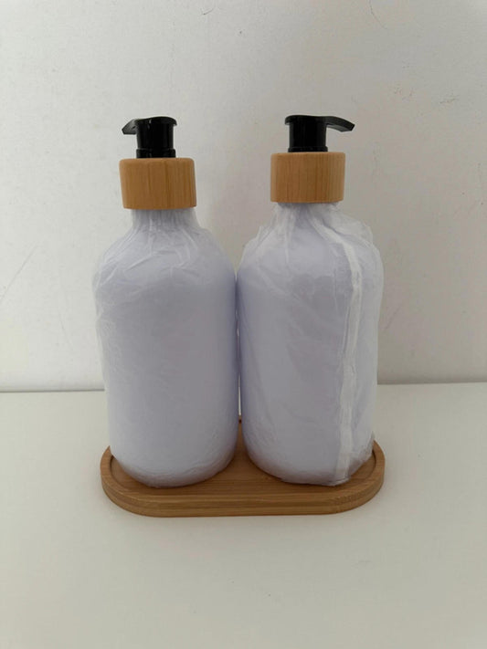 Bamboo-Top Soap Dispenser Set - Dishes & Hands