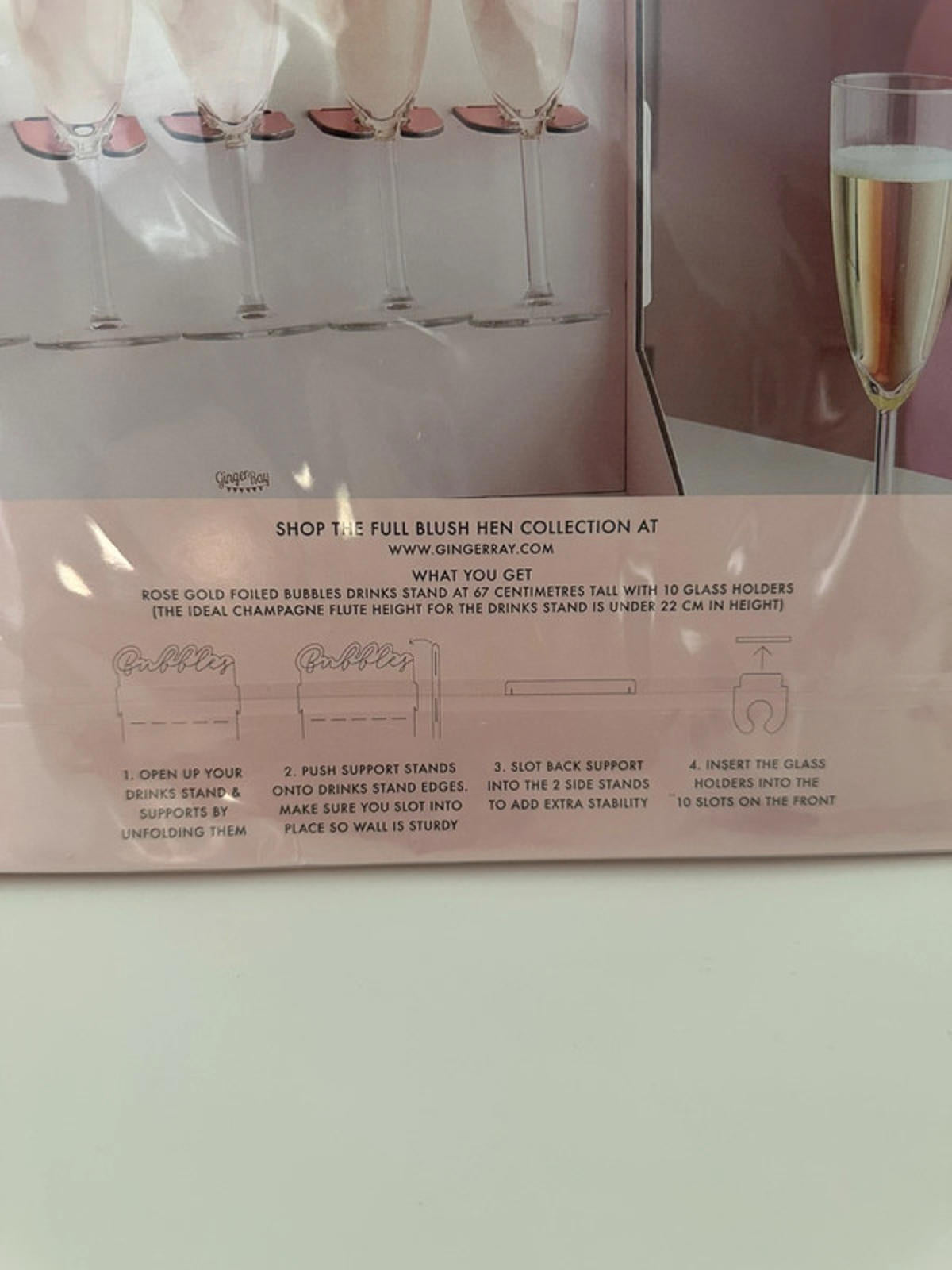 Rose Gold Foiled Drinks Stand with 10 Glass Holders