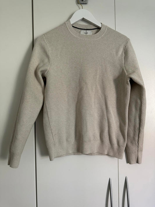 M&S Men’s Cotton Blend Textured Jumper – Dark beige