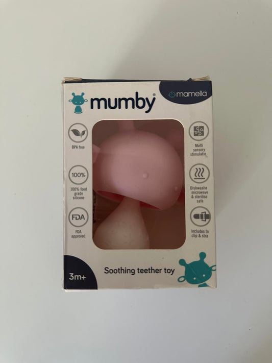 Mumby Mamella Soothing Teether Toy – Pink Mushroom Design (3m+)